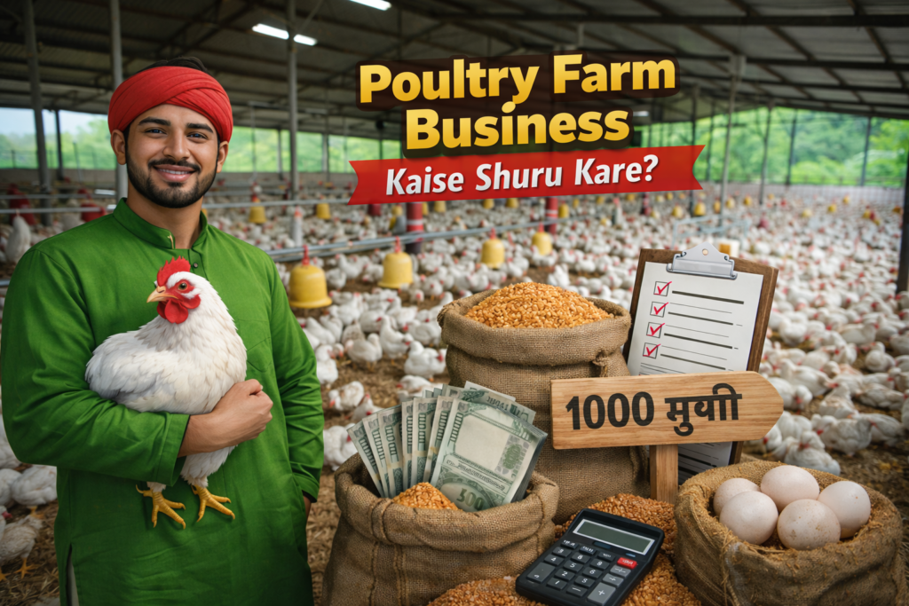 1000 मुर्गियों के साथ आधुनिक पोल्ट्री शेड में किसान – Poultry Farm Business Kaise Shuru Kare का रियल सेटअप